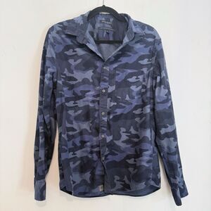 Banana Republic Camo Shirt Mens M Blue Untucked Slim Fit Luxe Flannel Button Up